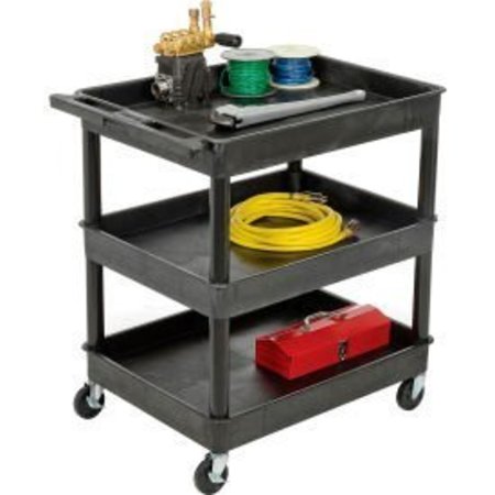 LUXOR Luxor® TC111 Tray Top Shelf 3 Shelf Plastic Utility Cart 32x24 4" Casters TC111-B